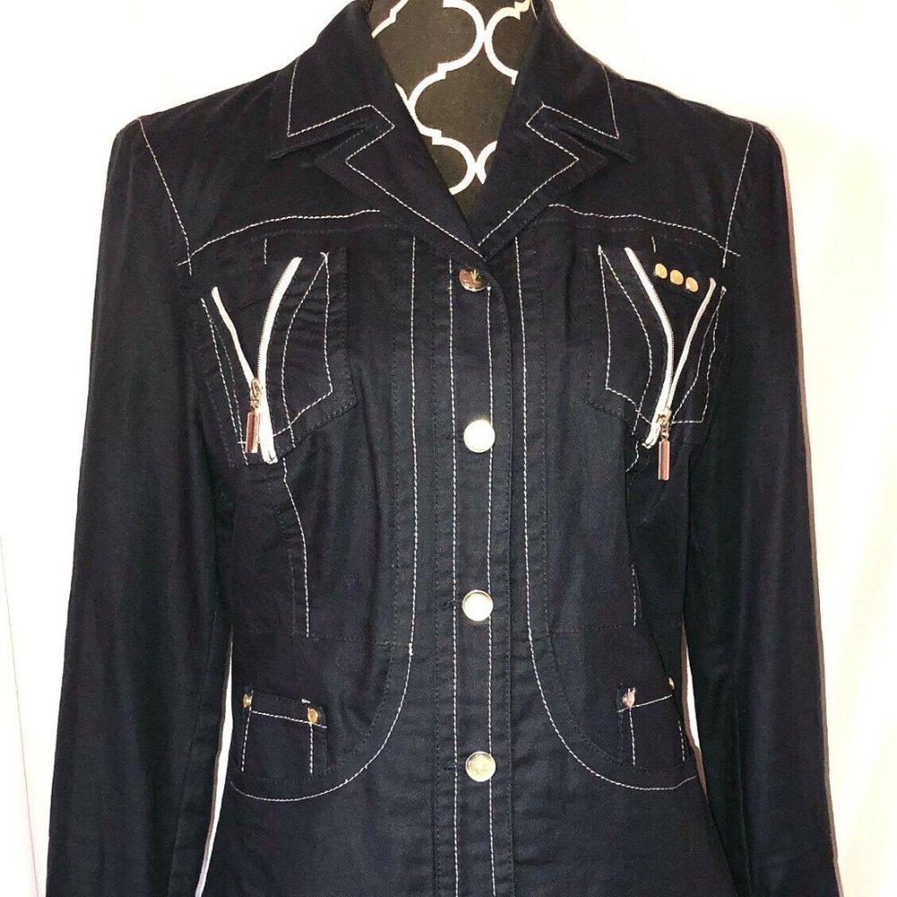 VJC VersaceJeansCouture Blue Silver Accent FrontPockets LSlv 1970's Jacket szS/M